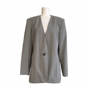 Liz Baker Essentials Black White Checkered One Button Front Blazer Size 14 Tall